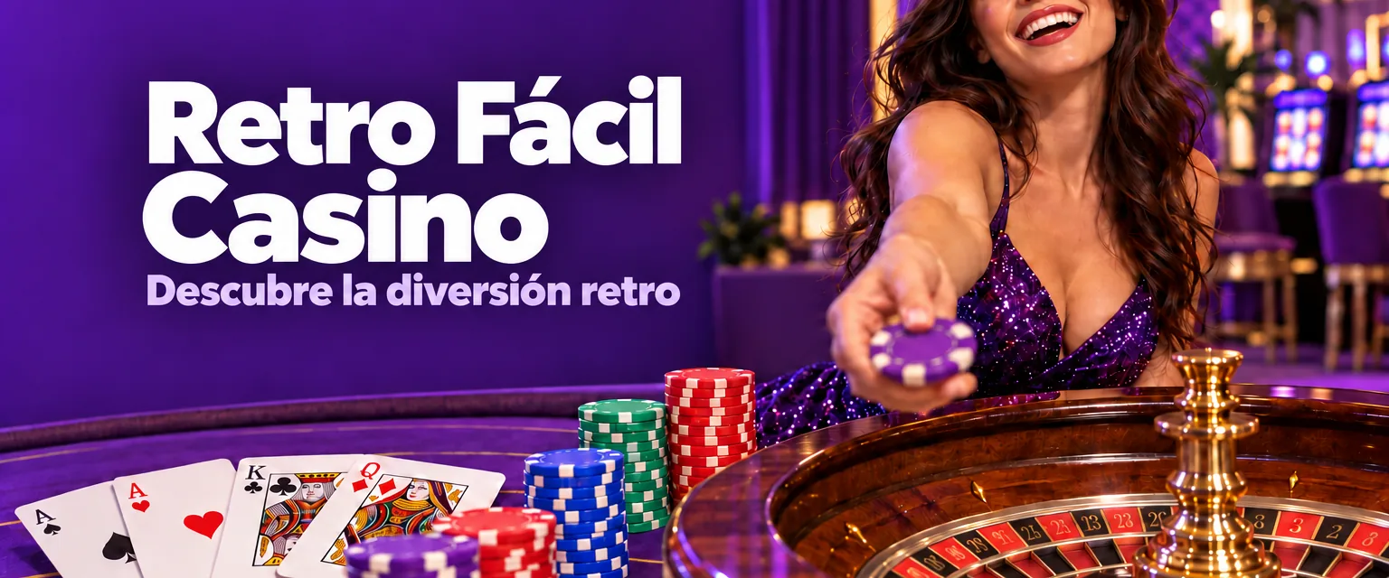 Pantalla de bienvenida de Retro Fácil Casino con el bono de $8,000 MXN y 120 giros gratis sobre carretes de fruta